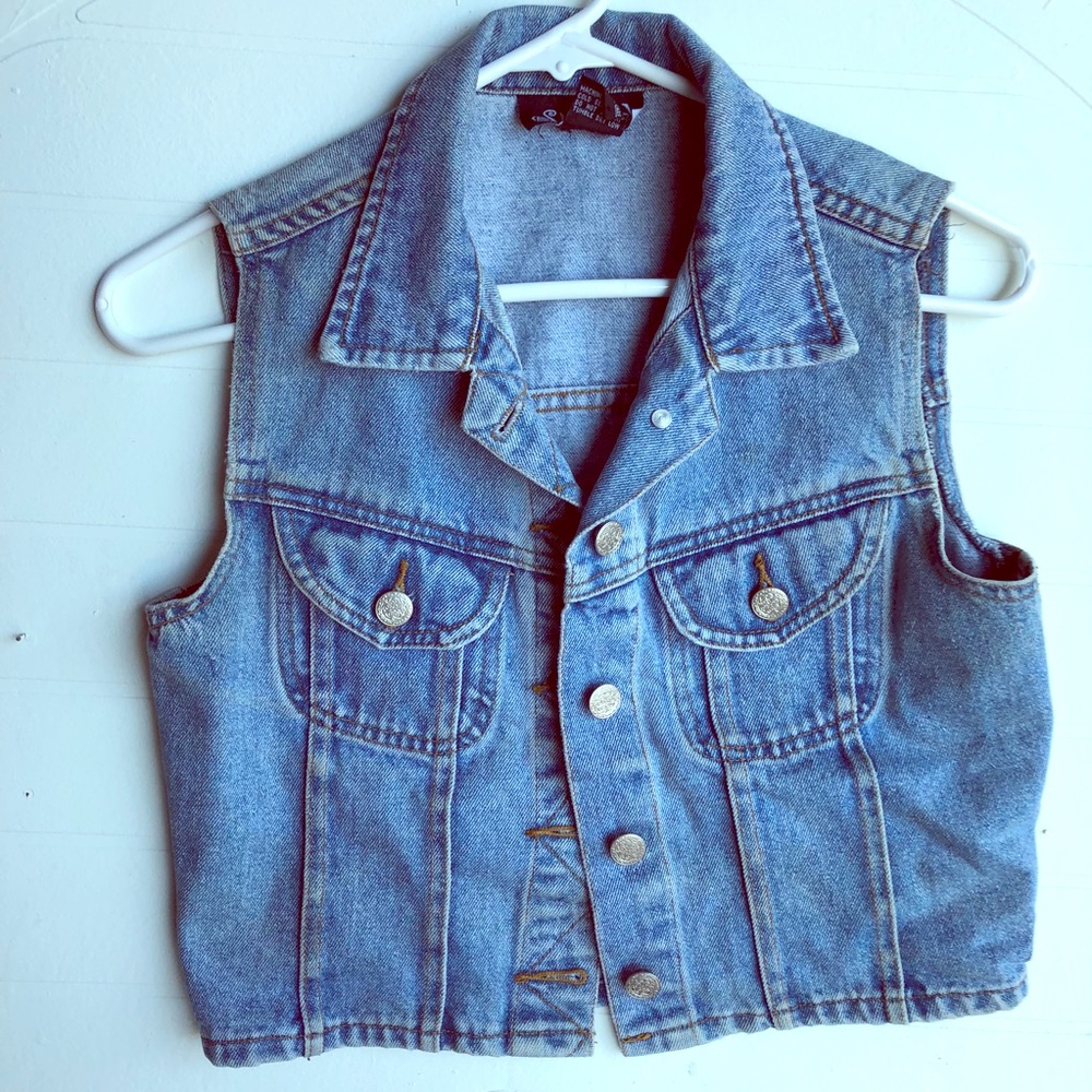 XS sleeveless jean jacket denim plain battle vest